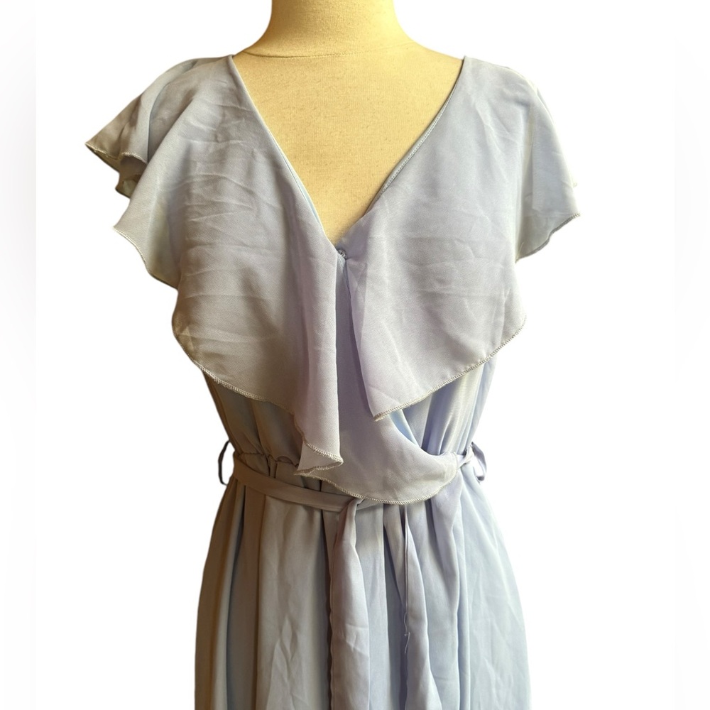 Simplee Apparel Light Blue High-Low Ruffle Wrap Dress - Picture 2 of 7